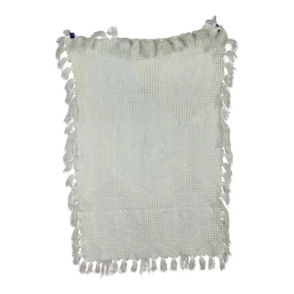 Vintage Acrylic Made In Italy Yellow Woven Baby Blanket With Tassels